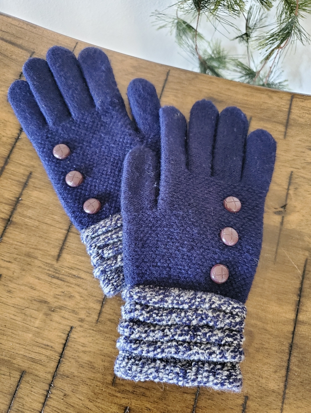 Britt's Knits Navy Blue Ultra Soft Knit Winter Gloves Buttons Cozy